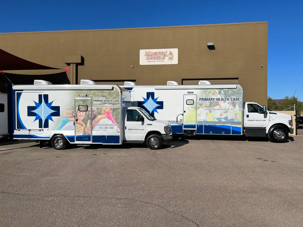 2 mobile medical clinics at magnum mobile with wheel chair lift