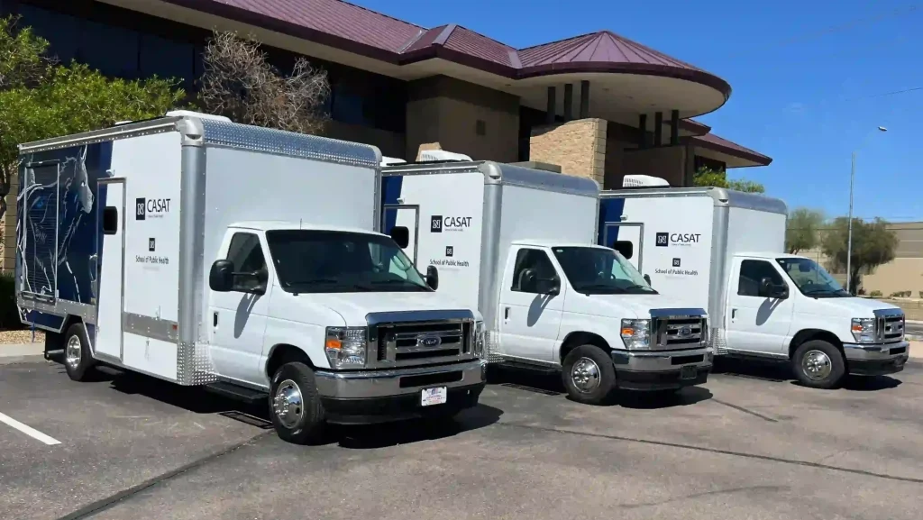 Three mobile medical clinics exteriors