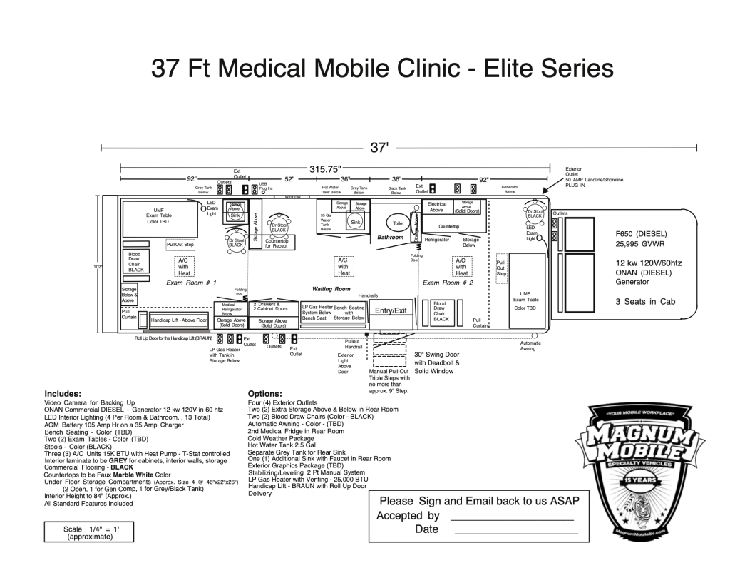 Custom mobile clinic floor plan designed for healthcare services